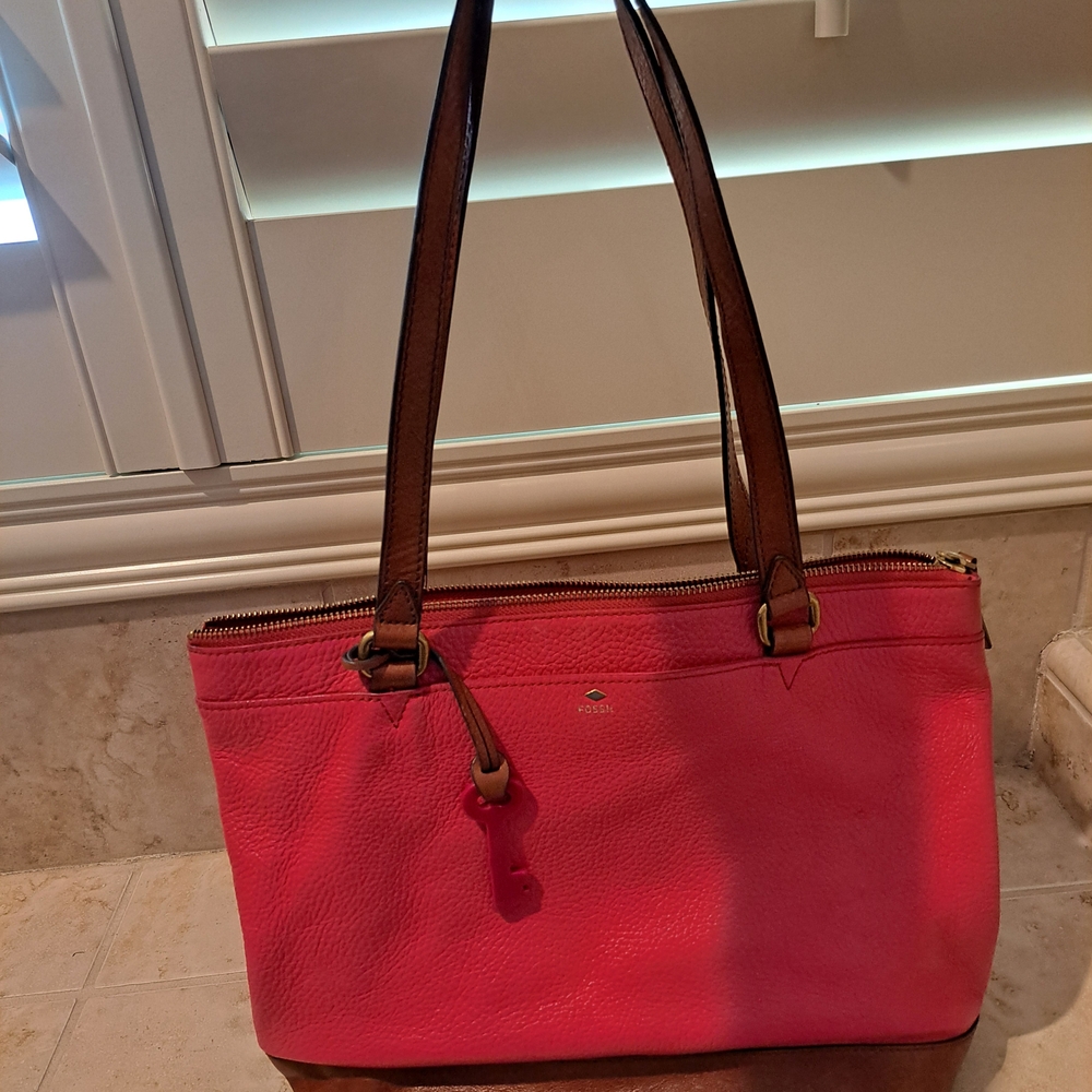 Fossil Pink and Brown Shoulder Bag